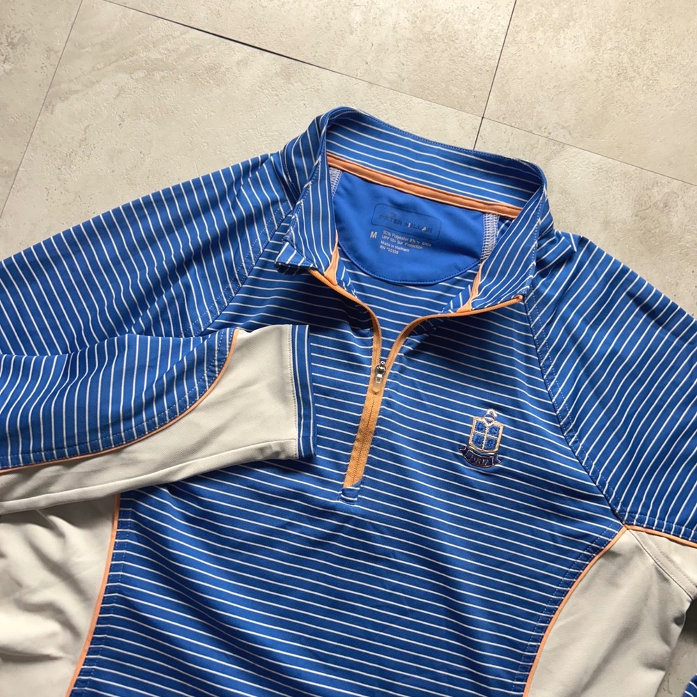 Peter Millar Quarter Zip Pullover Blue Striped Women Size M Performance Golf Top